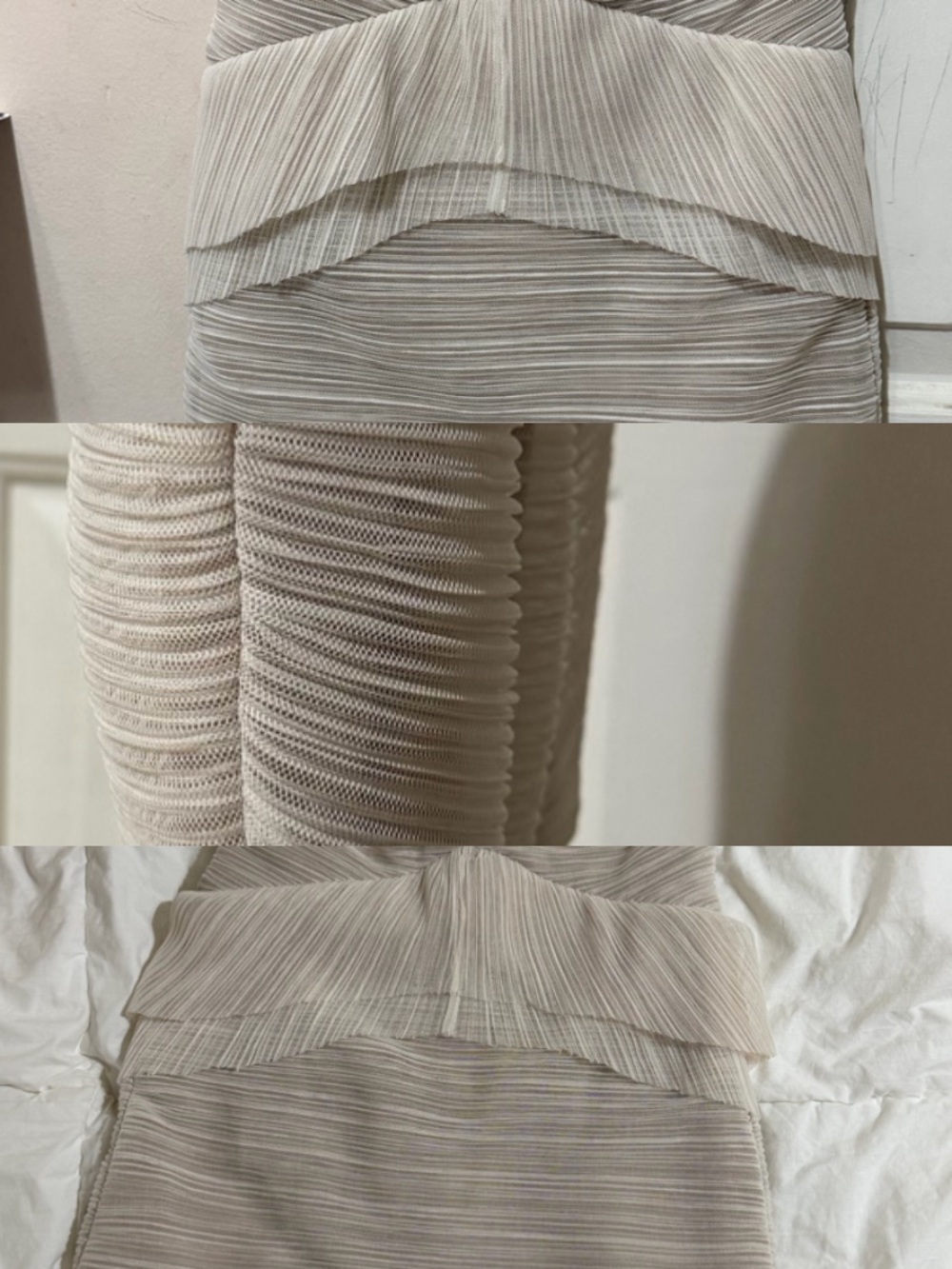 BCBGMaxAzria Cream Pleated Layered Pencil Dress